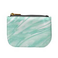 Biscay Green White Feathered Swoosh Mini Coin Purse by SpinnyChairDesigns