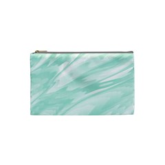 Biscay Green White Feathered Swoosh Cosmetic Bag (small) by SpinnyChairDesigns