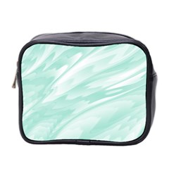 Biscay Green White Feathered Swoosh Mini Toiletries Bag (two Sides) by SpinnyChairDesigns