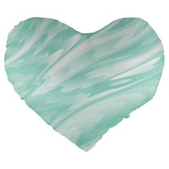 Biscay Green White Feathered Swoosh Large 19  Premium Heart Shape Cushions by SpinnyChairDesigns