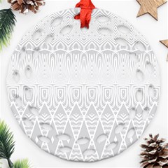 Boho White Wedding Pattern Round Filigree Ornament (two Sides) by SpinnyChairDesigns