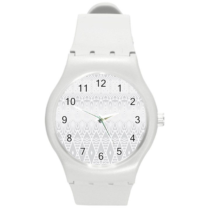 Boho White Wedding Pattern Round Plastic Sport Watch (M)