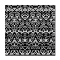 Boho Black And White Pattern Tile Coaster by SpinnyChairDesigns