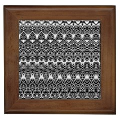 Boho Black And White Pattern Framed Tile by SpinnyChairDesigns