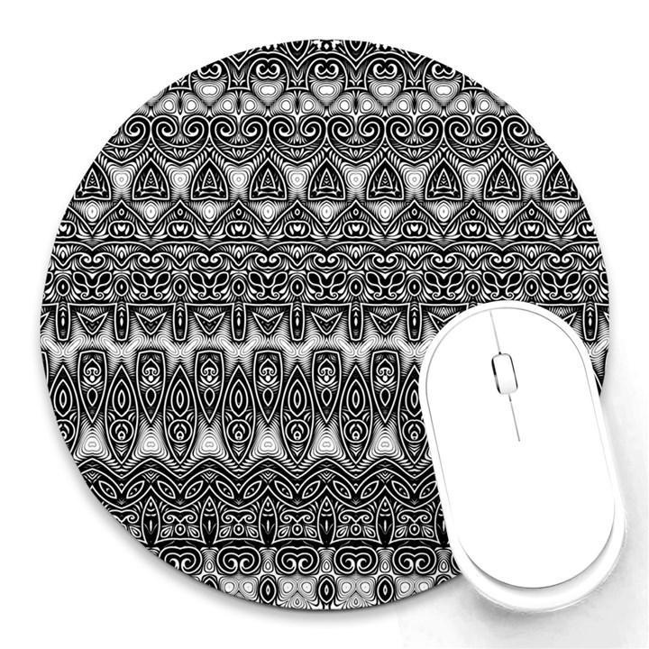 Boho Black and White Pattern Round Mousepads