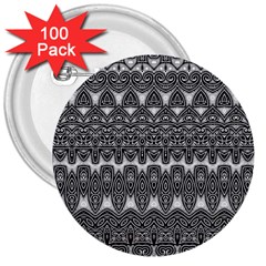 Boho Black And White Pattern 3  Buttons (100 Pack)  by SpinnyChairDesigns