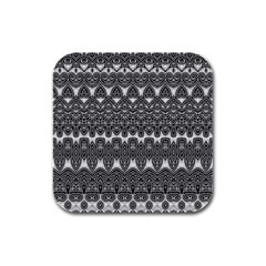 Boho Black And White Pattern Rubber Square Coaster (4 Pack)  by SpinnyChairDesigns