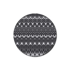 Boho Black And White Pattern Rubber Round Coaster (4 Pack)  by SpinnyChairDesigns