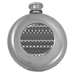 Boho Black And White Pattern Round Hip Flask (5 Oz) by SpinnyChairDesigns