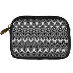 Boho Black And White Pattern Digital Camera Leather Case by SpinnyChairDesigns