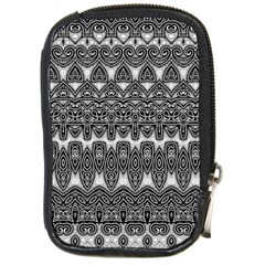 Boho Black And White Pattern Compact Camera Leather Case by SpinnyChairDesigns