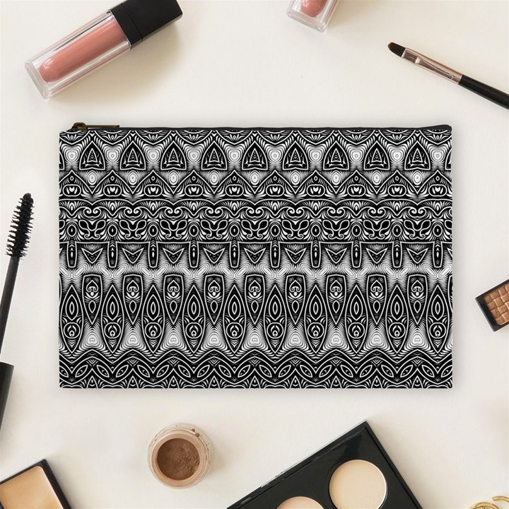 Boho Black and White Pattern Cosmetic Bag (Large)