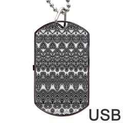 Boho Black And White Pattern Dog Tag Usb Flash (one Side) by SpinnyChairDesigns