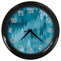 Cerulean Blue Geometric Patterns Wall Clock (black) by SpinnyChairDesigns