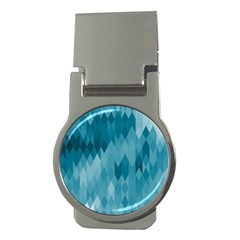 Cerulean Blue Geometric Patterns Money Clips (round)  by SpinnyChairDesigns