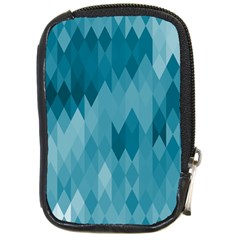 Cerulean Blue Geometric Patterns Compact Camera Leather Case by SpinnyChairDesigns