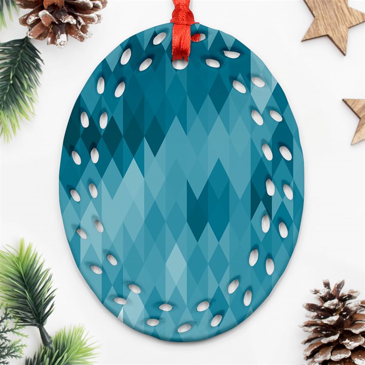 Cerulean Blue Geometric Patterns Ornament (Oval Filigree)