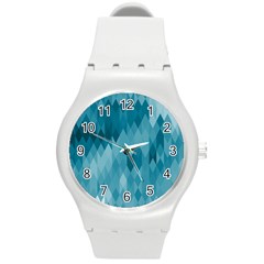 Cerulean Blue Geometric Patterns Round Plastic Sport Watch (m) by SpinnyChairDesigns