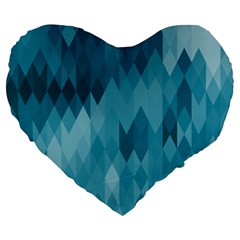 Cerulean Blue Geometric Patterns Large 19  Premium Flano Heart Shape Cushions by SpinnyChairDesigns