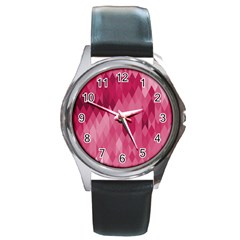 Blush Pink Geometric Pattern Round Metal Watch