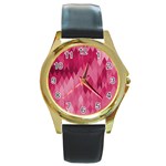 Blush Pink Geometric Pattern Round Gold Metal Watch Front