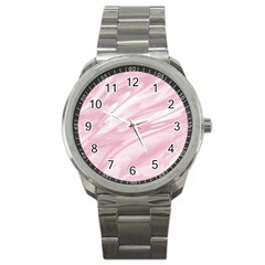 Pastel Pink Feathered Pattern Sport Metal Watch by SpinnyChairDesigns