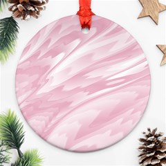 Pastel Pink Feathered Pattern Round Ornament (two Sides) by SpinnyChairDesigns