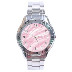 Pastel Pink Feathered Pattern Stainless Steel Analogue Watch by SpinnyChairDesigns