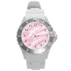 Pastel Pink Feathered Pattern Round Plastic Sport Watch (l) by SpinnyChairDesigns