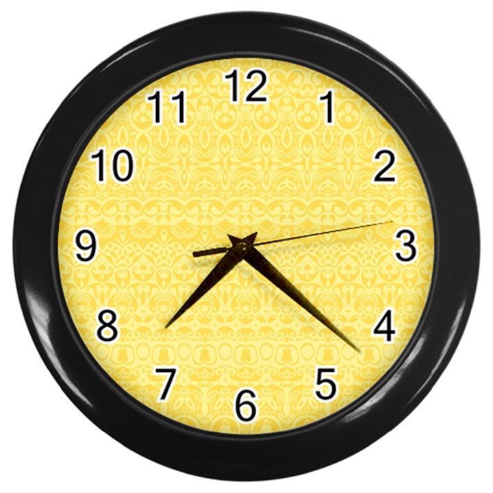 Boho Saffron Yellow Color Wall Clock (Black)