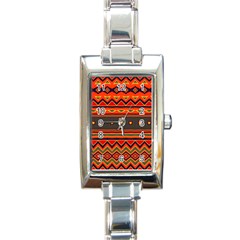 Boho Orange Tribal Pattern Rectangle Italian Charm Watch by SpinnyChairDesigns