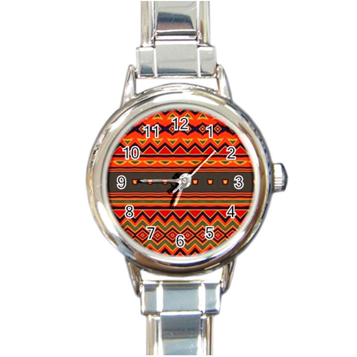 Boho Orange Tribal Pattern Round Italian Charm Watch