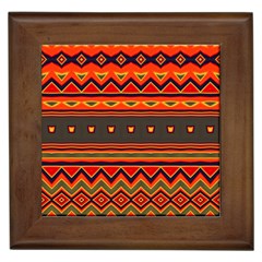 Boho Orange Tribal Pattern Framed Tile by SpinnyChairDesigns