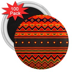 Boho Orange Tribal Pattern 3  Magnets (100 Pack) by SpinnyChairDesigns