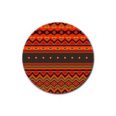 Boho Orange Tribal Pattern Rubber Round Coaster (4 Pack)  by SpinnyChairDesigns