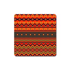 Boho Orange Tribal Pattern Square Magnet by SpinnyChairDesigns