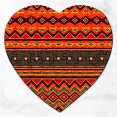 Boho Orange Tribal Pattern Jigsaw Puzzle (Heart)