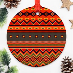 Boho Orange Tribal Pattern Round Ornament (two Sides) by SpinnyChairDesigns