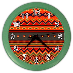 Boho Orange Tribal Pattern Color Wall Clock by SpinnyChairDesigns