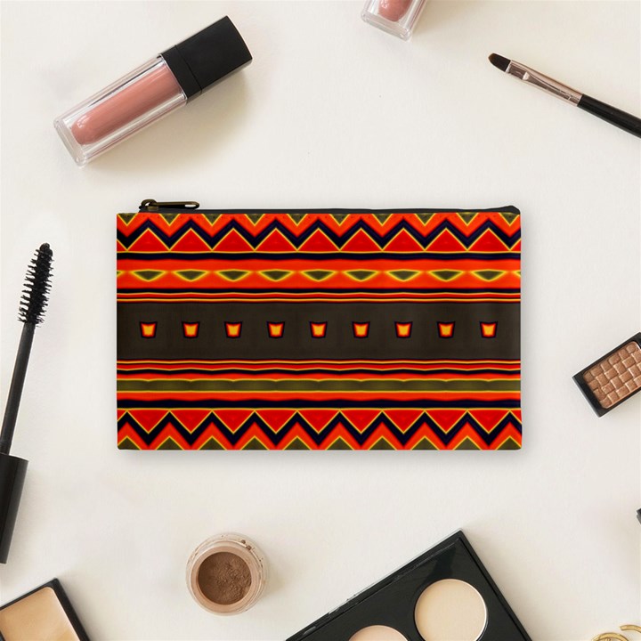 Boho Orange Tribal Pattern Cosmetic Bag (Small)