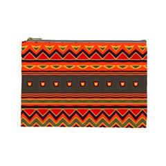 Boho Orange Tribal Pattern Cosmetic Bag (large) by SpinnyChairDesigns