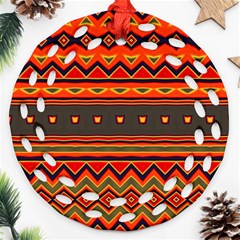 Boho Orange Tribal Pattern Ornament (Round Filigree)