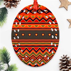 Boho Orange Tribal Pattern Ornament (oval Filigree) by SpinnyChairDesigns