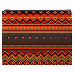 Boho Orange Tribal Pattern Cosmetic Bag (xxxl) by SpinnyChairDesigns