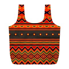 Boho Orange Tribal Pattern Full Print Recycle Bag (l) by SpinnyChairDesigns