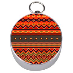 Boho Orange Tribal Pattern Silver Compasses by SpinnyChairDesigns