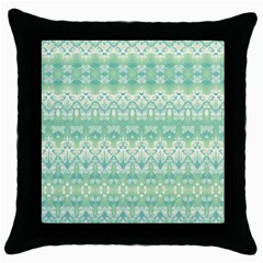 Boho Biscay Green Pattern Throw Pillow Case (black) by SpinnyChairDesigns