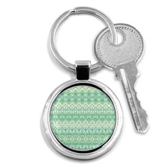 Boho Biscay Green Pattern Key Chain (round) by SpinnyChairDesigns