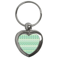 Boho Biscay Green Pattern Key Chain (heart) by SpinnyChairDesigns