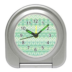 Boho Biscay Green Pattern Travel Alarm Clock by SpinnyChairDesigns